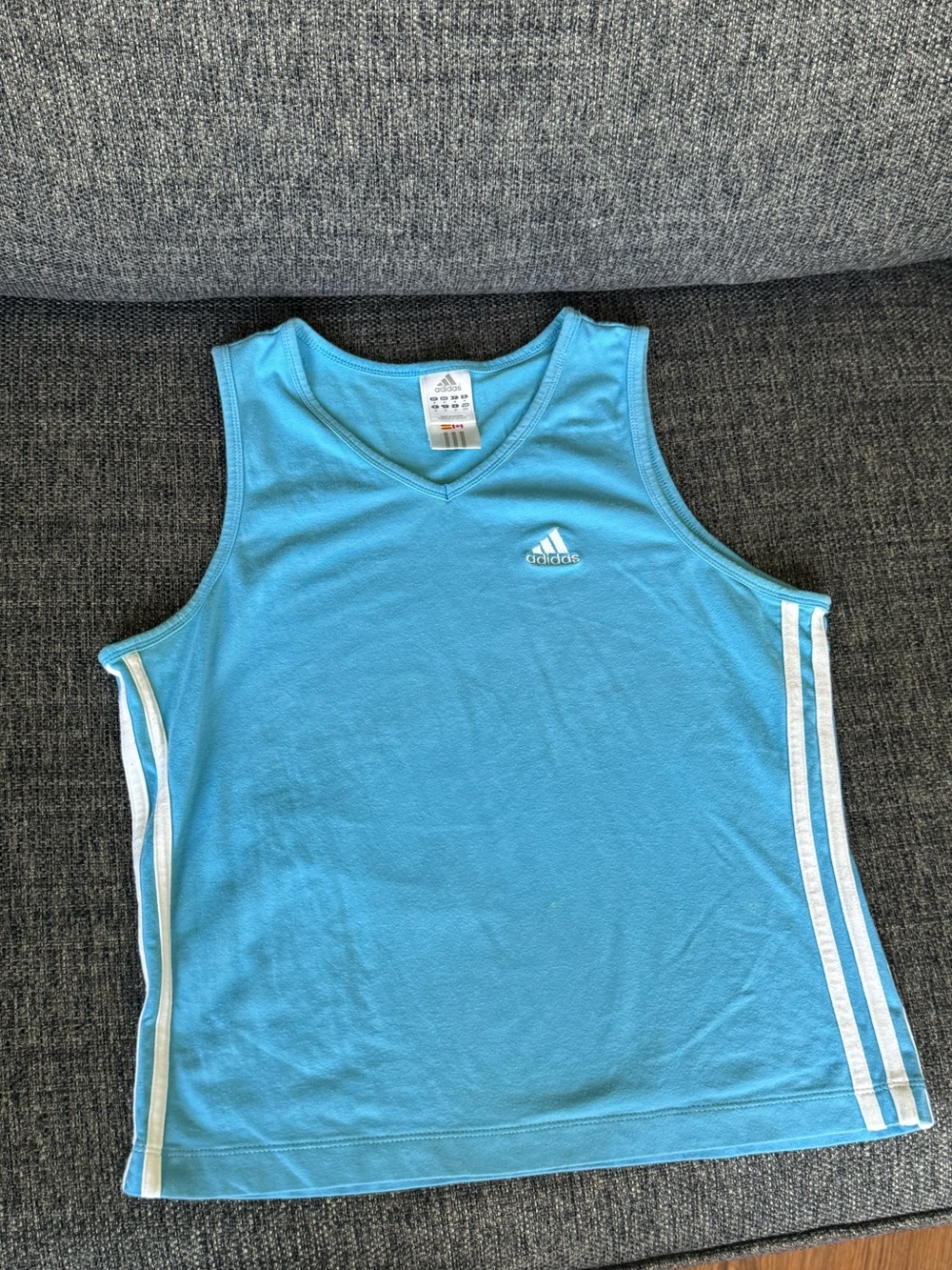 Y2K Adidas Aqua Blue Sleeveless Athletic Tank with White Stripes